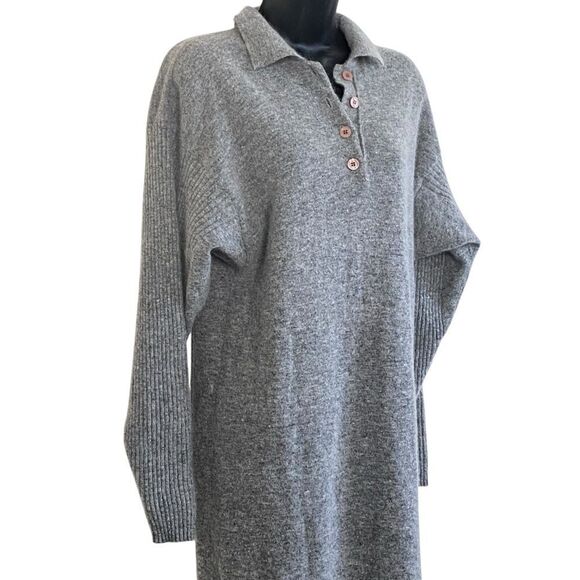 Pierre Cardin Vintage Heather Gray Angora Lambswool Sweater Midi Dress Sz S - Picture 2 of 10